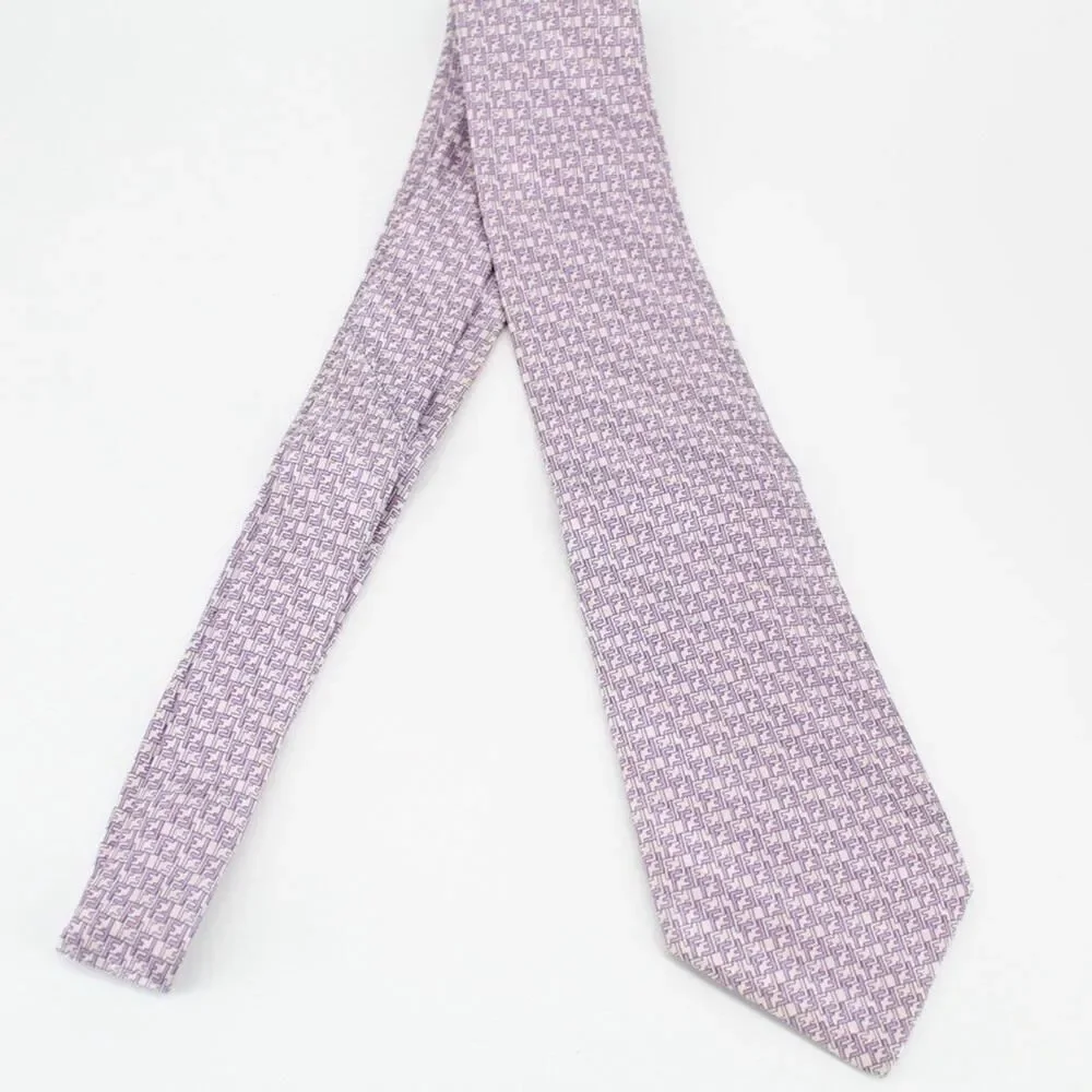 Fendi Tie Mens Purple FF Monogram Zucca 100% Silk Made In Italy Luxury Necktie